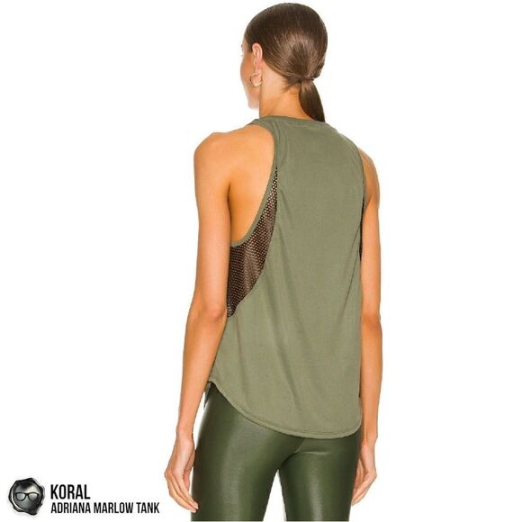 KORAL ACTIVEWEAR ADRIANA MARLOW MESH PANEL TANK IN JUNIPER & BLACK WOMEN SMALL - Picture 3 of 14